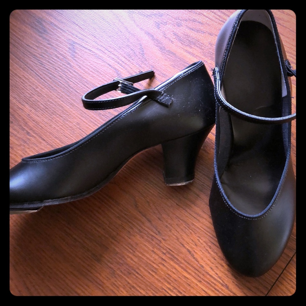 Black 2” heel black tap dance jazz shoes NIB